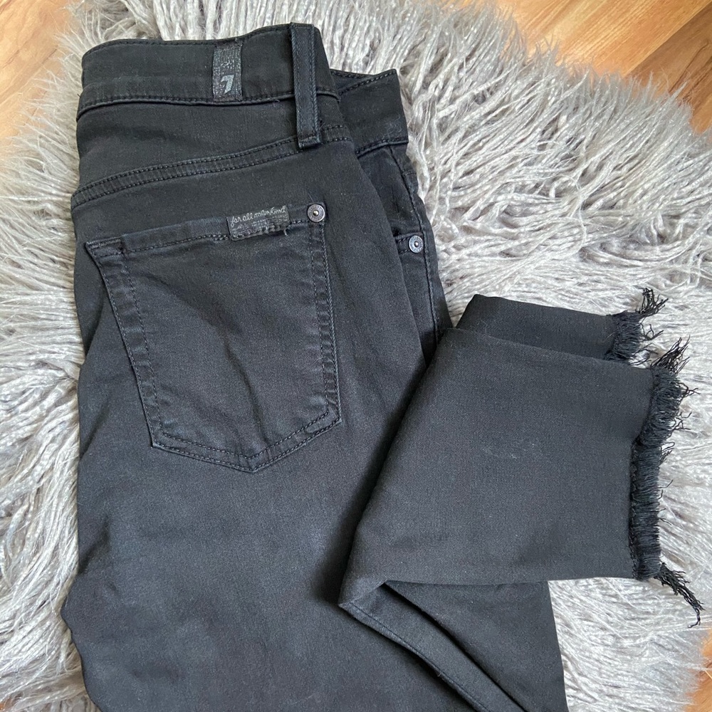 7 For All Mankind Frayed Black Ankle Jeans